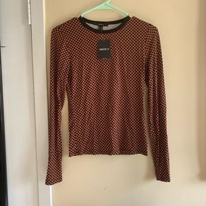 Forever21 Long sleeve orange and black checker top